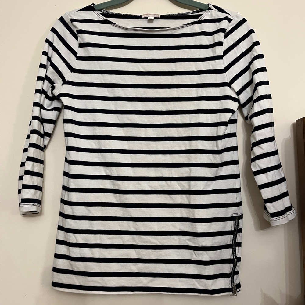 GAP Navy and White Striped Top with zipper detail